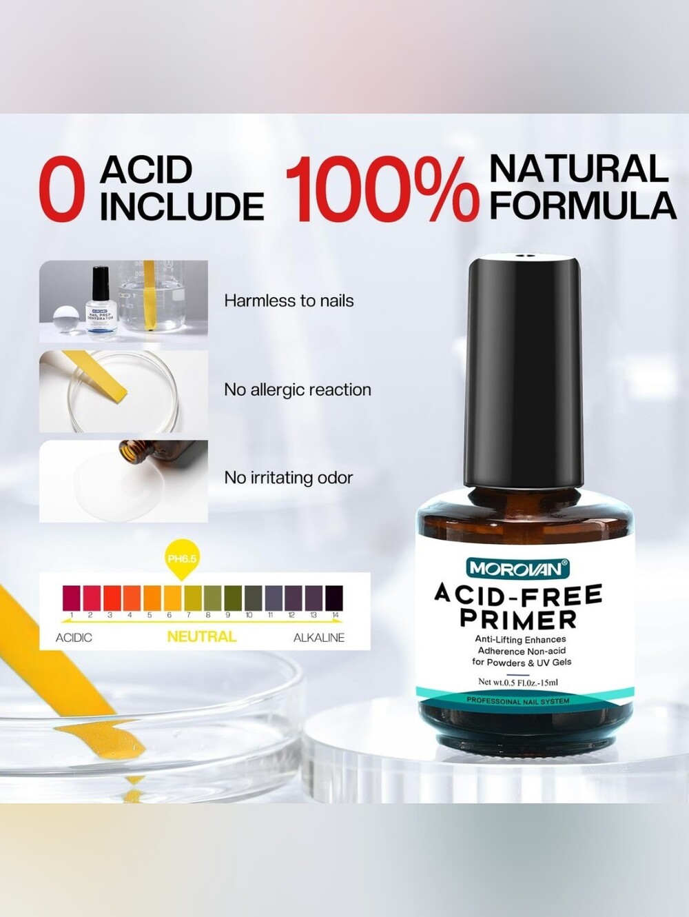 Morovan Acid-Free Nail Primer | Anti-Lifting Binder | Acrylic & UV Gel Prep